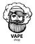 Hipster with vape and cloud. isolated vaper men on black vector background. Hand-drawn hipster dude with mustache and