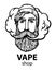 Hipster with vape and cloud. isolated vaper men on black vector background. Hand-drawn hipster dude with mustache and