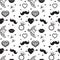 Hipster Vintage Seamless Pattern Vector On A White Background. Heart, Lips, Mustache, Jewels, Bird Images Pattern.