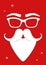 Hipster white Santa Claus mask on red background, vertical vector