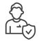 Hired employee or candidate line icon. Approved person and verified emblem symbol, outline style pictogram on white