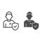 Hired employee or candidate line and solid icon. Approved person and verified emblem symbol, outline style pictogram on