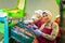 Hired farm worker checks and sorts peaches in warehouse