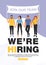 We are hiring concept. Recruitment agency. Group of people holding a flag with join our team word.