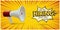Hiring invitation template with realistic megaphone on yellow. Recruitment and human resources search. Welcoming join to