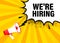 We are hiring megaphone yellow banner in flat style. Vector illustration.