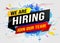 Hiring recruitment Join now design for banner poster. megaphone We are hiring lettering with geometric shapes lines. Vector illust