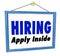 Hiring Window SIgn Apply Within Employment Interview Job