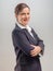 Hispanic or brazilian 40s businesswoman in business suit posing in studio