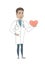 Hispanic cardiologist holding a big red heart.