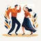 Hispanic couple dancing salsa joyfully, man in hat, woman in flowing dress. Latin dance, cultural celebration, festive