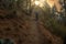 A Hispanic hiker on a trail on mount Tlaloc in Mexico