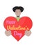 Hispanic man holding valentine day heart 2D linear illustration concept