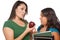 Hispanic Mother and Daughter with Books & Apple