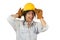 Hispanic Woman, Hard Hat, Goggles, Work Gloves