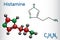 Histamine molecule. It is amine, nitrogenous compound, stimulant of gastric secretion, vasodilator, and centrally acting