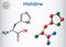 Histidine L- histidine , His, H amino acid molecule. It is used in the biosynthesis of proteins. Sheet of paper in a cage.