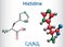 Histidine L- histidine , His, H amino acid molecule. It is used in the biosynthesis of proteins. Structural chemical formula and