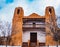 Historic Adobe Pueblo building  in Santa Fe, New Mexico