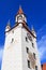 Historic bell tower with sundial in Munich
