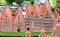 Historic brick buildings on the Upper Trave River, Lubeck, Germany