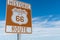 Historic brown and white sign on US Route 66 in Oklahoma