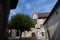 Historic building exterior of St. George`s Abbey, a Benedictine monastery and museum located in Stein am Rhein, Switzerland