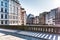 Historic buildings on both sides of Nikolaifleet canal in Hamburg, Germany