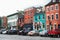 Historic buildings line cobblestone streets in Fells Point, Baltimore MD