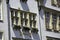 Historic buildings in the old town of Munster, Germany. White houses in the old city center