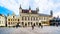 Historic buildings of the Town Hall, and the Basilica of the Holy Blood to the right, on the Burg Square in Bruges, Belgium