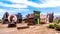 Historic buildings in the western village at Fort Zion, a tourist attraction in Virgin, Utah