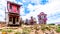 Historic buildings in the western village at Fort Zion, a tourist attraction in Virgin, Utah