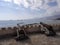 Historic cannons on the coast at Mirbat Bay. Oman