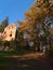 Historic castle ruin Burg Zavelstein in Bad Teinach-Zavelstein, Black Forest, Germany with stairs of stones and foliage.