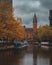 Historic Castlefield Congregational Chapel in Manchester captured from the canal side in autumn