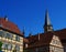 Historic Center of Weikersheim with church steeples and fachwerk buildings.