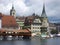 Historic city center of Lucerne with beautiful Chapel Bridge and lake Vierwaldstattersee, Luzern, Switzerland