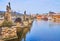 Historic city center from Vltava River, Prague, Czech Republic