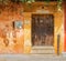Historic, colonial entrance door with knocker in Cartagena, Colo