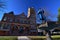 Historic courthouse and union soldier fountain in Forest City Iowa