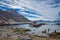 Historic, decaying, Grytviken Whaling Station on South Georgia looking out toward ocean