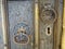 Historic door handles on old wood door