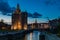 Historic Drommedaris Gate - city gate of Enkhuizen in the Netherlands, at blue hour - dusk