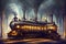 The Historic Fantasy Station: Awaiting the Illuminated Steam Locomotive. AI generated