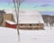 Historic Fieldstone Barn with fresh snow,USA