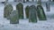 Historic Grave Tombstones in English Churchyard, Frost with Light Falling Snow