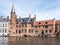 Historic guildhall of tanners along Dijver canal in Bruges, Belgium