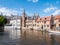 Historic guildhall of tanners and hotel along Dijver canal in Bruges, Belgium