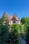 Historic half-timbered houses on the Weiss River in the village center of Kaysersberg